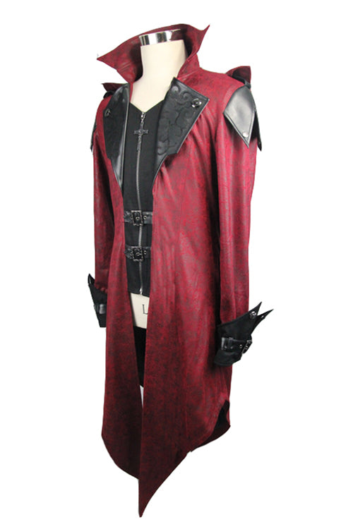 Punk Handsome Red Hooded Leather Long Mens Coats - Product - 5