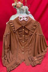 [Late Night] Lapel Collar Long Sleeves Ruffle Lace Slim Sweet Lolita Blouse 6 Colors - Product - 9