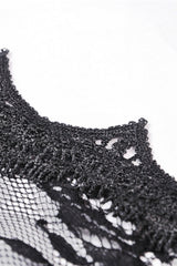 Black Long Trumpet Sleeves Sheer Floral Lace Women's Gothic Maxi Cloak with Belts - Product - 15