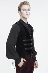 Black Velvet Irregular Splice Corduroy Men's Gothic Waistcoat - Product - 3