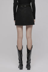 Black Faux Leather Cross Strap Design Metal Zipper Decoration High Waist Women's Punk Skirt - Product - 3
