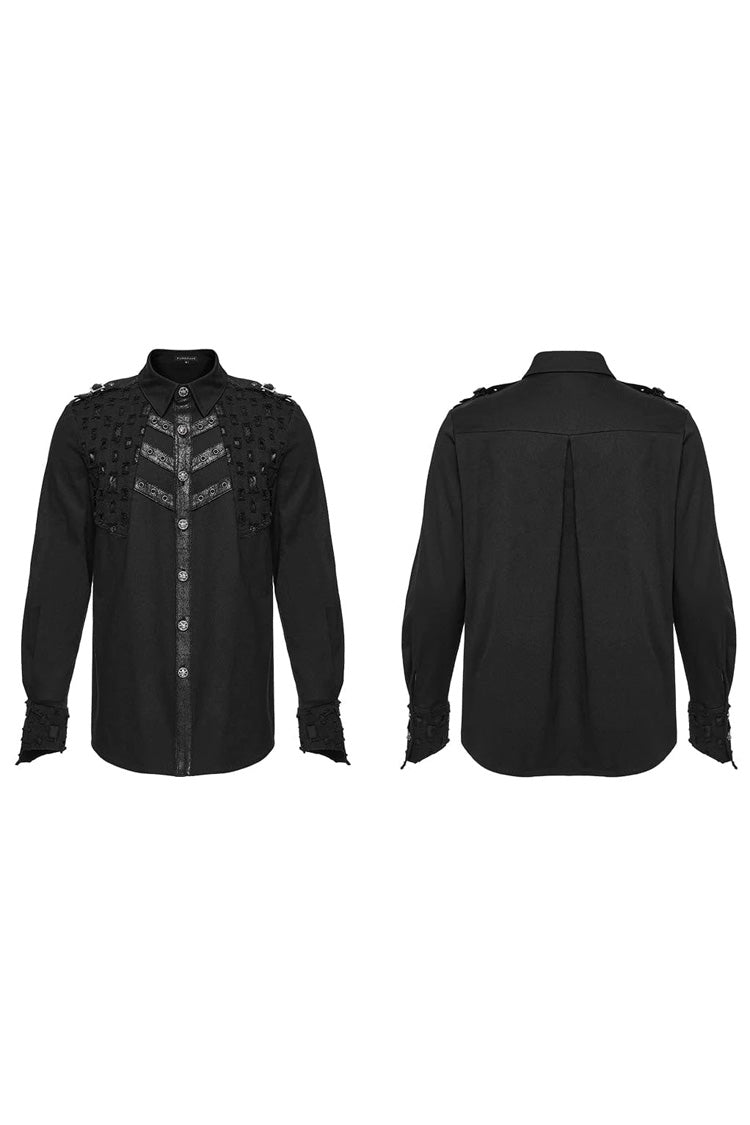 Black Hollow Hole Stitching Mens Steampunk Blouse - Product - 5