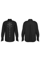 Black Hollow Hole Stitching Mens Steampunk Blouse - Product - 5