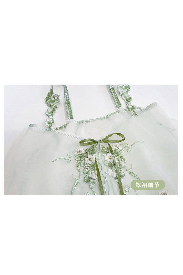 Green [Jade Green Grapes] High Waisted Embroidered Women's Sweet Hanfu Dress Set - Product - 10