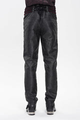 Black/Red Jacquard Spliced Lace-Up Slim Men's Gothic Velvet Palace Pants - Product - 6