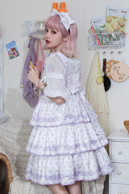 Dot Print Multi-Layer Ruffled High Waist Sweet Lolita JSK Dress - Product - 4