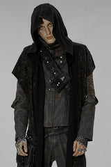 Black Irregular Hooded Ripped Men's Gothic Scarf - Product - 2
