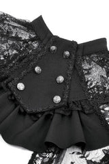 Black Bouble-Breasted Floral Lace Women's Gothic Cape - Product - 12