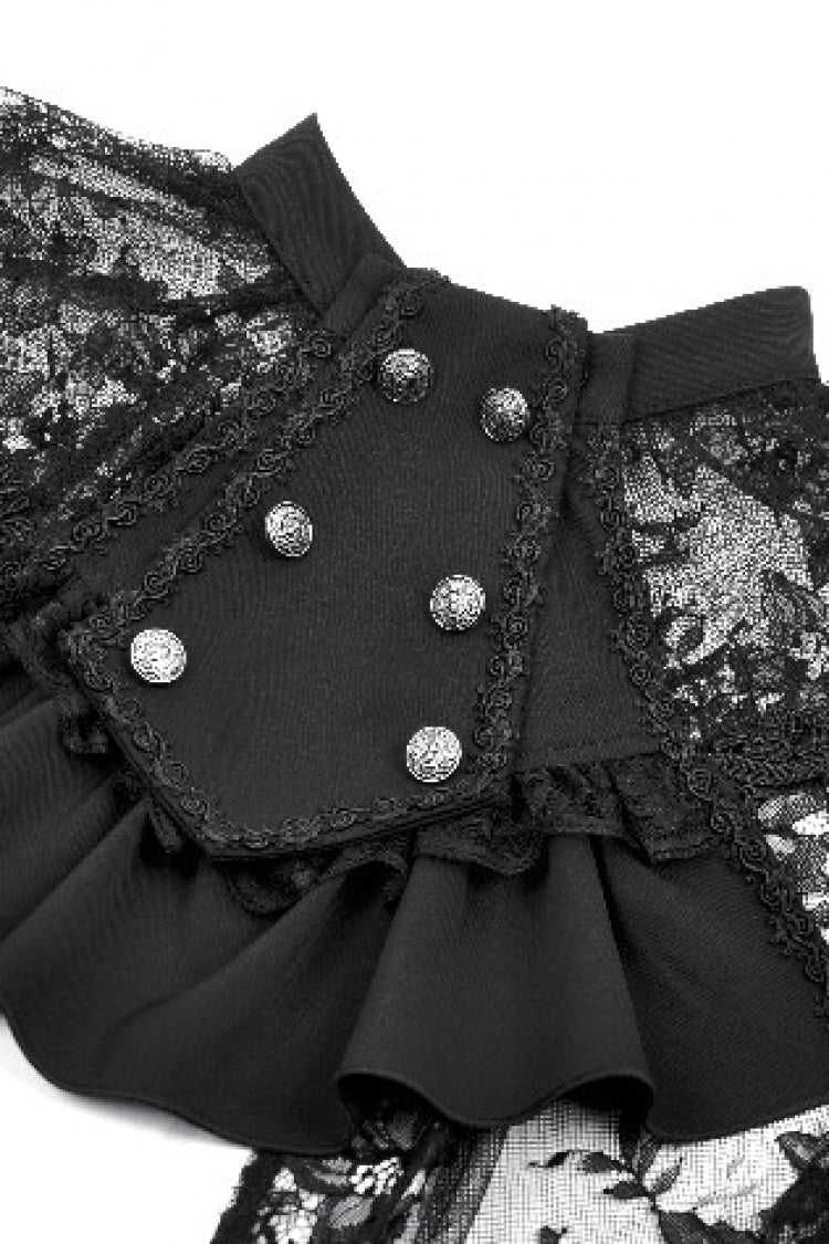 Black Bouble-Breasted Floral Lace Women's Gothic Cape - Product - 12