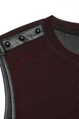 Black/Red Round Collar Sheer Mesh Color Matching Rivet Men's Punk Vest - Product - 5