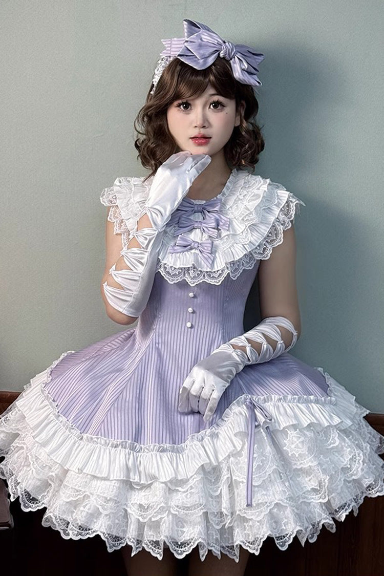 Purple [Miss Tsundere] Sleeveless Multi-Layered Ruffle Bowknot Lace Asymmetric Sweet Princess Lolita Dress - Product - 2