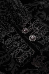 Black High Collar Long Sleeves Floral Print Hollow Stitching Irregular Hem Womens Gothic Blouse - Product - 6