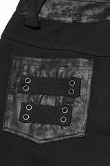 Black Pleated Faux Leather Stitching Men's Punk Straight Pants - Product - 8
