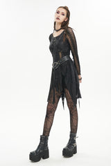 Black Forest Witch Short Irregular Ripped Mesh Women's Gothic Dress - Product - 4