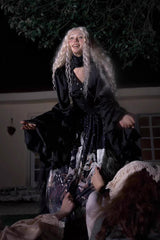 Black [Reborn Ancient God] Long Hime Sleeves Print Lace Gothic Lolita Skirt Dress Set - Product - 5