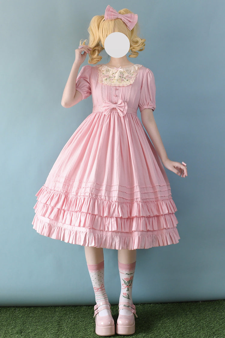 Girly Nelly Embroidery Multi-Layer Ruffle Sweet Lolita Dress 4 Colors - Pink - 3