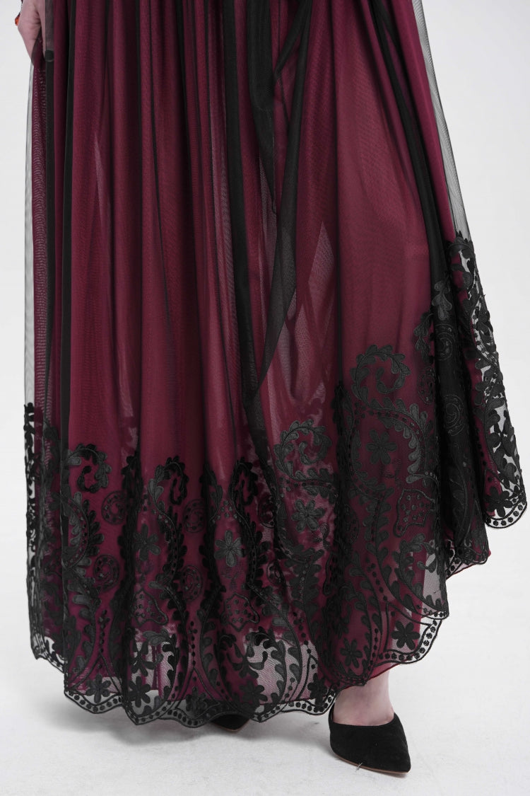 Red Stitching Floral Mesh Women's Gothic Skirt - Product - 4