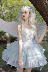 Wings Arrival Multi-layer Ruffle Bowknot Ballet Style Sweet Elegant Lolita Jsk Dress 3 Colors - Blue/White - 2