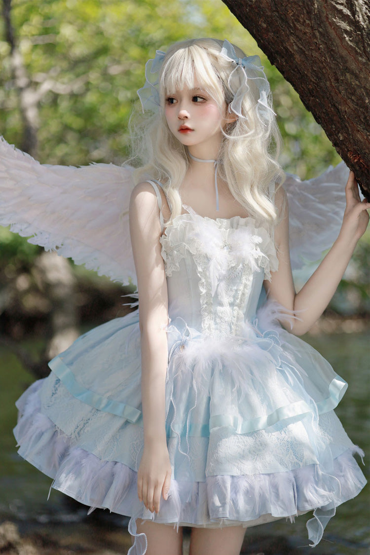 Wings Arrival Multi-layer Ruffle Bowknot Ballet Style Sweet Elegant Lolita Jsk Dress 3 Colors - Blue/White - 2