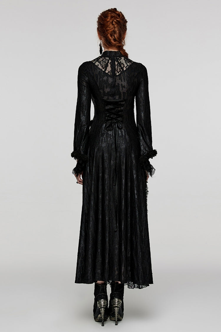 Black Long Trumpet Sleeves Hollow Stitching Lace Mesh Women's Gothic Dress - Product - 3