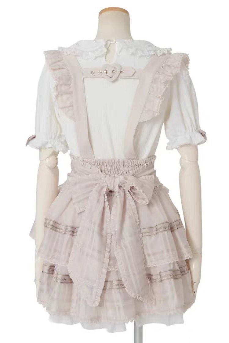Sweet High Waisted Double-Layered Ruffle Bowknot Stitching Lace Plus Size Japanese Lolita Strap Dress 3 Colors - Product - 6