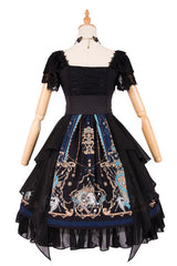 Black God's Salvation Square Collar Short Sleeves Lace Ruffled Gothic Lolita OP Dress - Product - 4