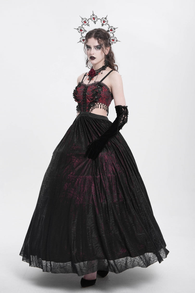 Red Jacquard Floral Embroidery Lace Ripped Women's Gothic Party Slip Dress - Product - 5
