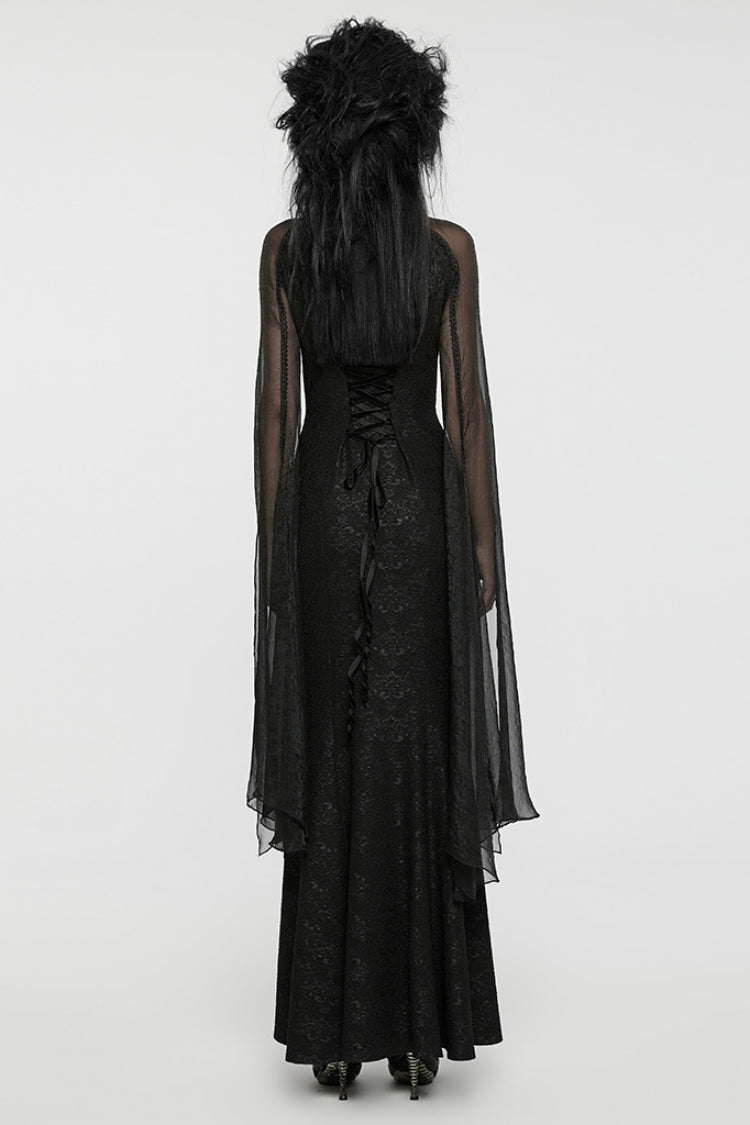 Black Cheongsam Collar Chiffon Stitching Ripped Women's Gothic Dress - Product - 3