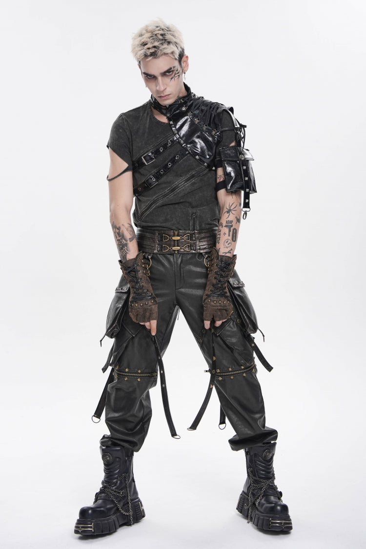 Black Lace-Up Slim Asymmetric Buckled Eyelet Men's Punk Cool Accessory Body Harness - Product - 5