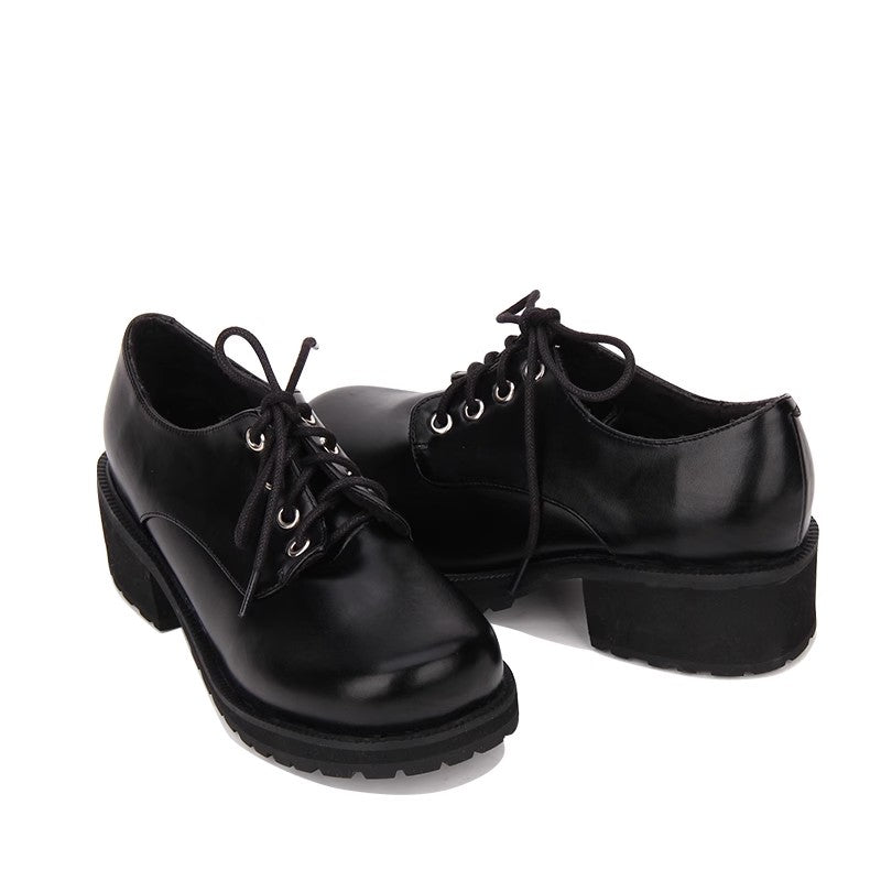 Black Synthetic Leather Round Toe Military Style Platform Punk Lolita Shoes - Product - 4