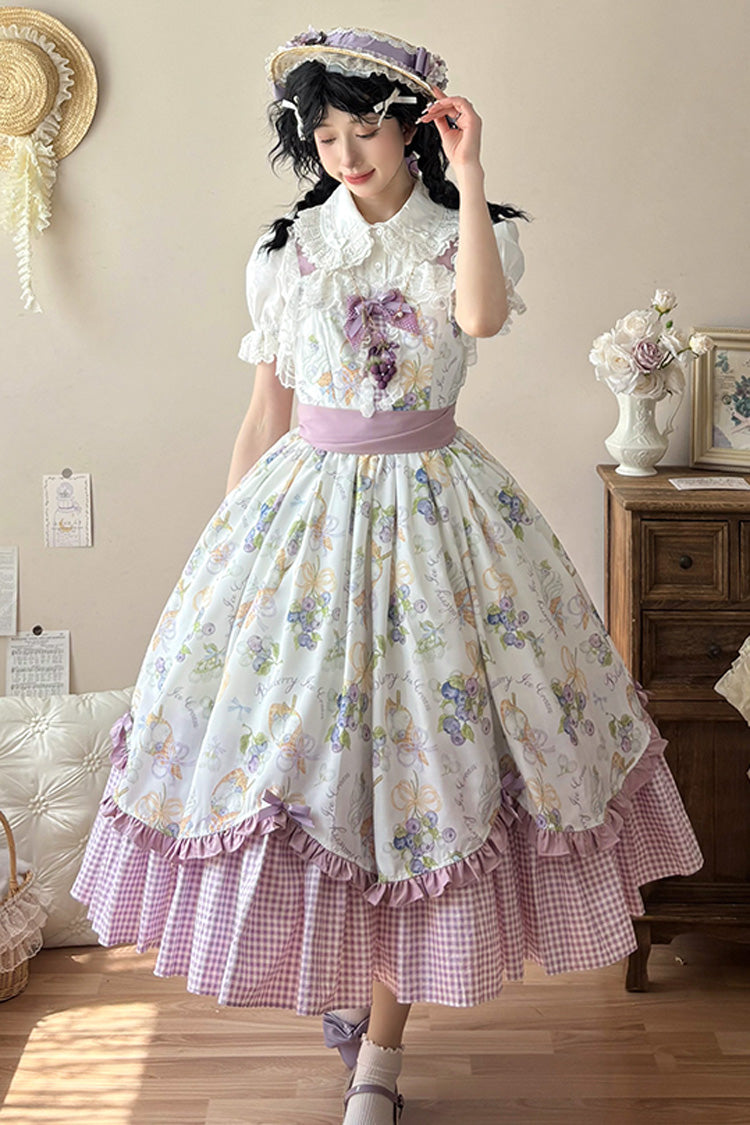 [Blueberry Early Summer] Sleeveless Print Ruffle Bowknot Sweet Lolita Jsk Dress 2 Colors - Product - 6