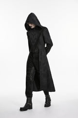 Black Long Sleeves Jacquard Embroidered Spliced Lace Hooded Color-Blocked Men's Punk Cool Coat - Product - 5