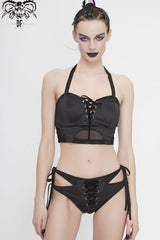 Black Lace-Up Front Middle Cross-Strap Women's Punk Swimsuit Bottoms - Product - 2