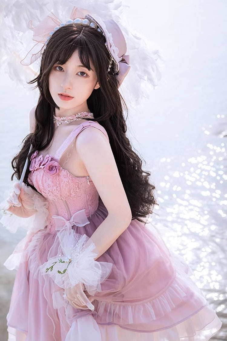 Gradient Pink Fishbone Elegant Ballet Sweet Lolita Jsk Dress - Product - 6