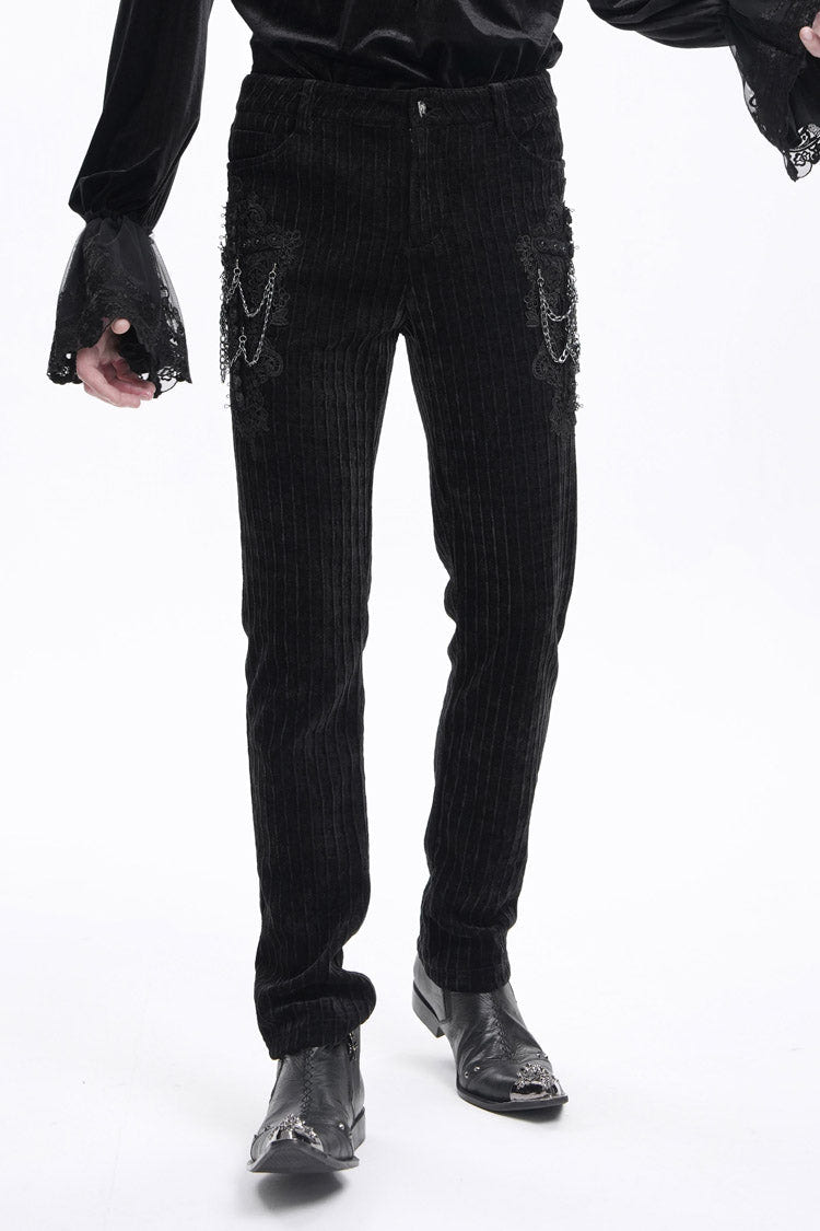 Black Chain Crochet Print Men's Gothic Pants - Product - 3
