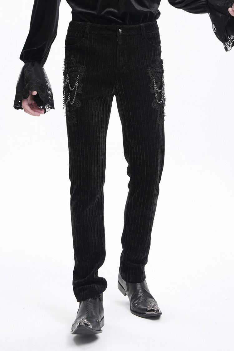 Black Chain Crochet Print Men's Gothic Pants - Product - 3