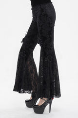 Black Printed Lace Embroidered Women's Gothic Flared Pants - Product - 2