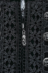Black/Green Long Puff Sleeves Floral Embroidery Women's Gothic Coat - Product - 6