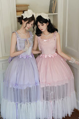 Pink [Foamy Sea] Sleeveless Ruffle Bowknot Fishbone Sweet Lolita Jsk Dress - Product - 9