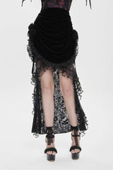 Black Embroidered Rose Lace-up Irregular Women's Gothic Hem Skirt - Product - 13