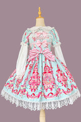 [Strawberry Chef] Short Sleeves Print Bowknot Lace Sweet Lolita Dress 4 Colors - Product - 4