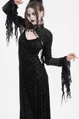 Black Stand Collar Long Sleeves Lace Tassels Women's Gothic Cape - Product - 3