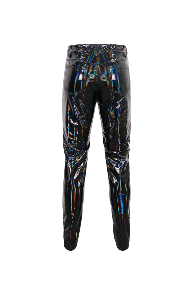 Black Stretch Symphony Metal Chains On Both Sides Versatile Leather Men's Gothic Pants - Product - 7