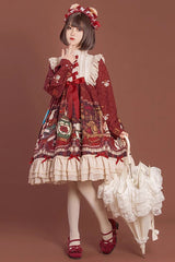[Rabbit and Bear Feast]  Long Sleeves Multi-Layered Print Ruffle Bowknot Sweet Lolita Dress 2 Colors - Product - 4