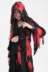 Black/Red Long Sleeves Lace Ripped Zipper Women's Punk Coat - Product - 5