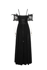 Red Off Shoulder High Waisted Print Lace Women's Gothic Dress - Product - 9