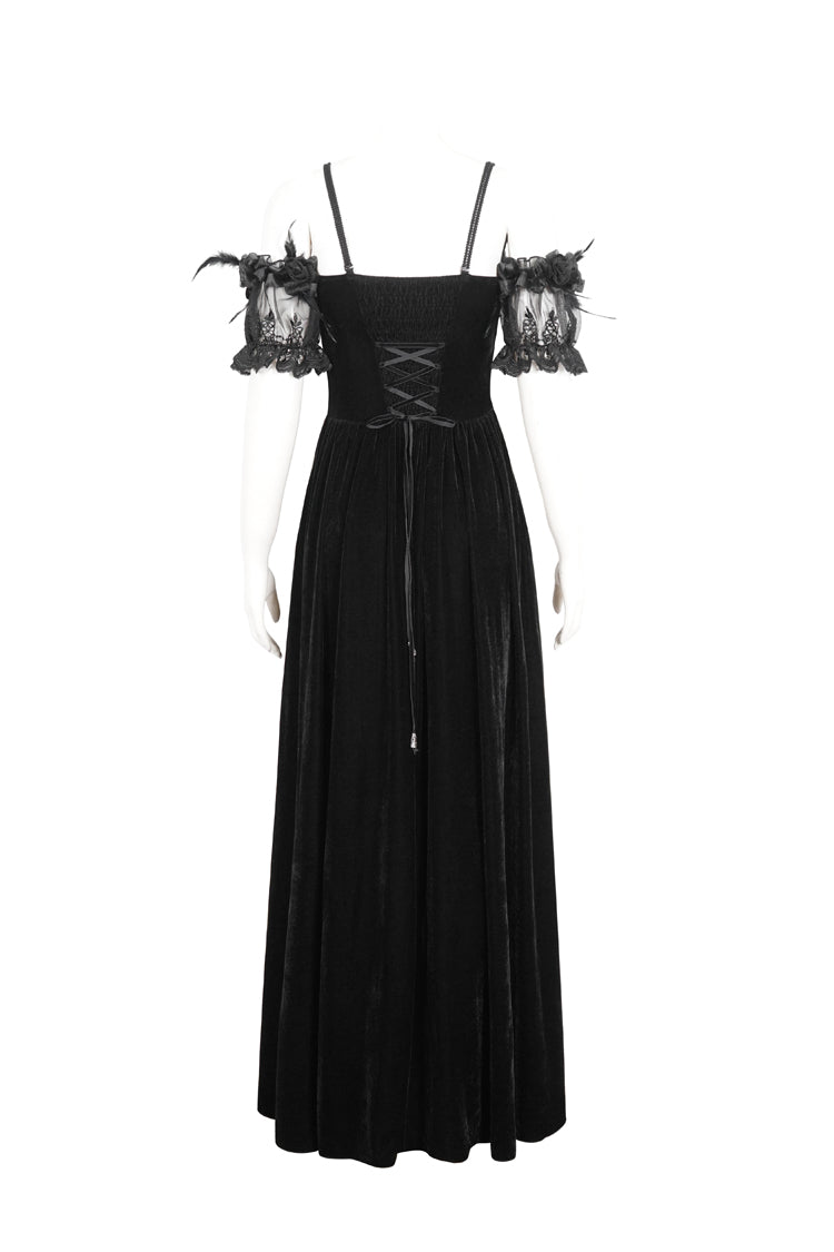 Red Off Shoulder High Waisted Print Lace Women's Gothic Dress - Product - 9