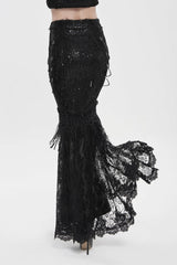 Black Double-Layered Embroidered Lace Slim Pearl-Decorated Women's Gothic Skirt - Product - 7