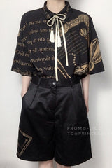 Black Handsome Little Prince Print Loose Short Sleeves Ouji Lolita Blouse - Product - 10