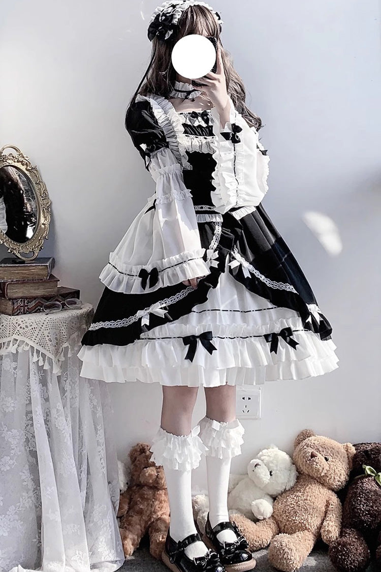 White/Black Hime Sleeves Multi-layer Ruffle Cardigan Bowknot Gothic Princess Lolita Dress - Product - 9